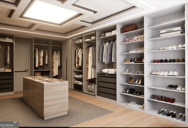 spacious closet featuring light hardwood / wood-style floors