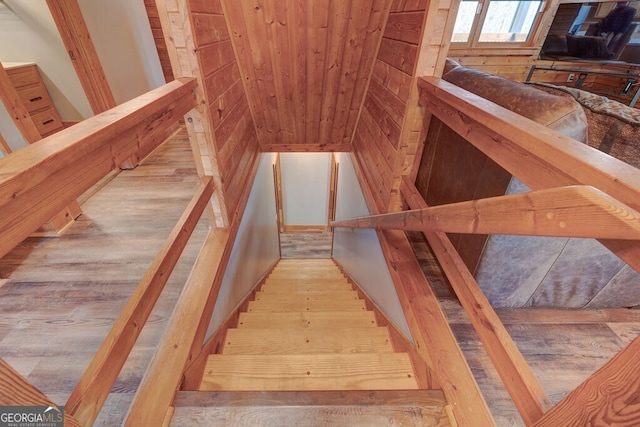 stairway with wood-type flooring