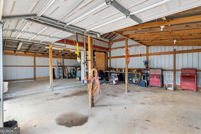 garage with metal wall