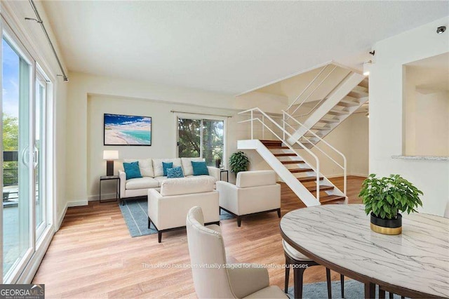 living room featuring plenty of natural light and wood-type flooring