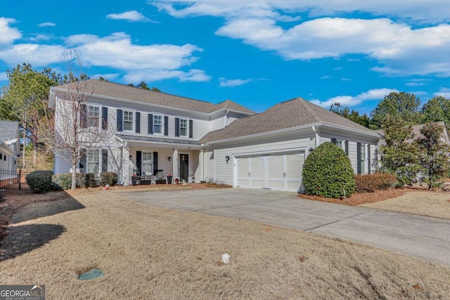 view of front of home featuring a porch and a garage