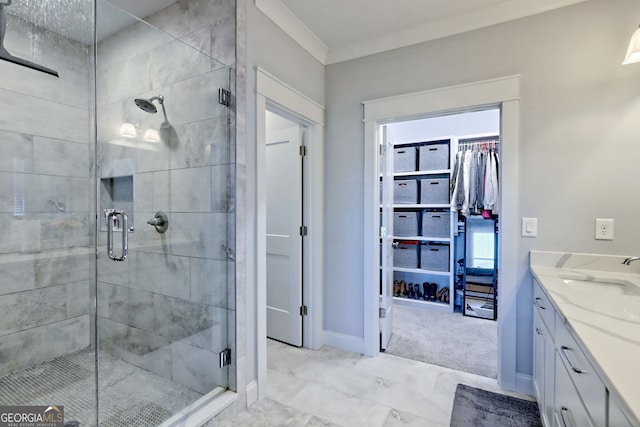 bathroom featuring vanity and walk in shower