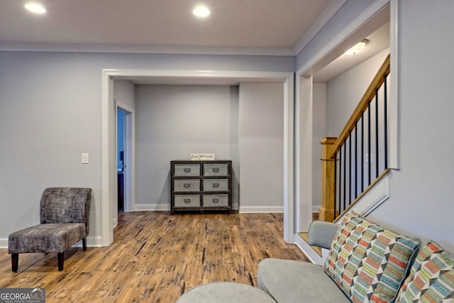 living area with wood-type flooring