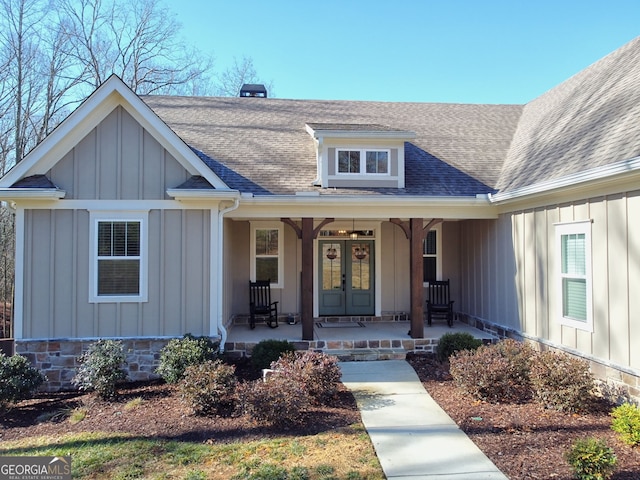 entrance to property with french doors and covered porch