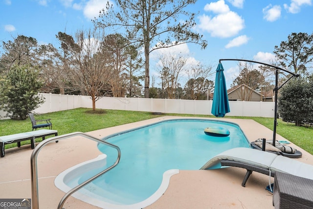 view of swimming pool with a patio area