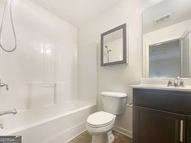 full bathroom with shower / tub combination, toilet, and vanity