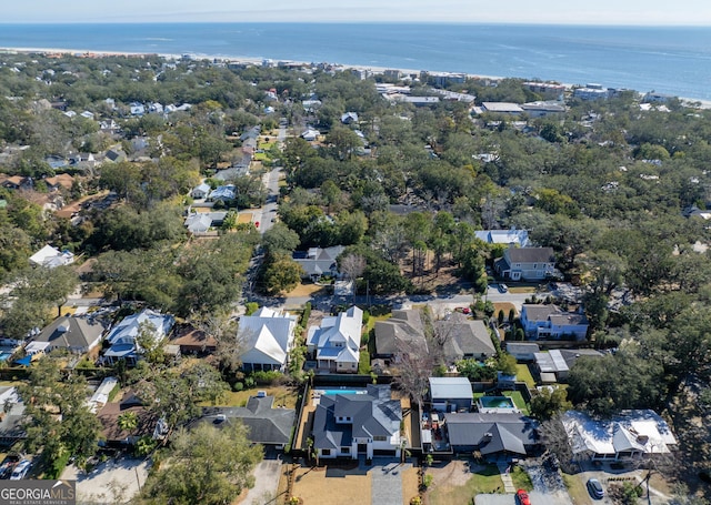 aerial view with a water view