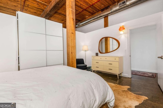 bedroom featuring wood ceiling