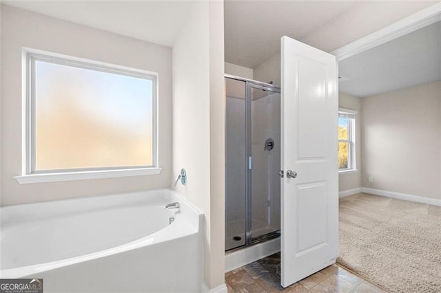 bathroom featuring plus walk in shower