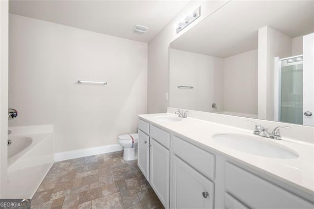 full bathroom with vanity, toilet, and shower with separate bathtub