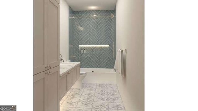 bathroom featuring vanity, a shower stall, and toilet