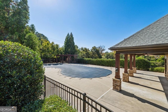 view of pool with a gazebo and a patio area