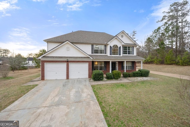 front facade with a porch and a front lawn