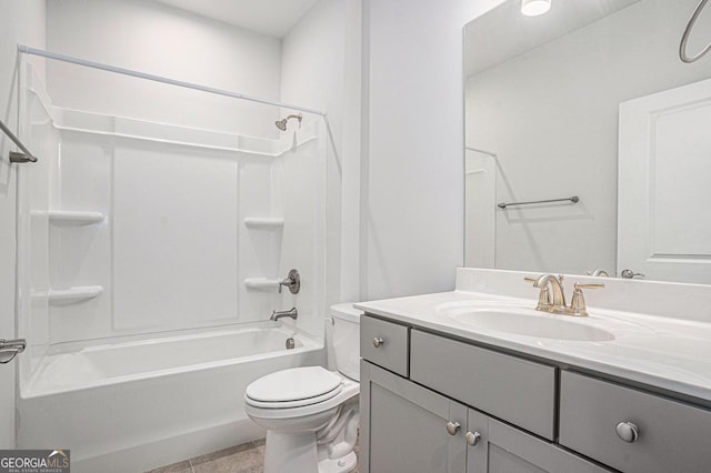 full bathroom featuring shower / tub combination, vanity, and toilet