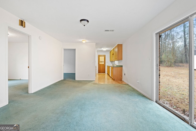 unfurnished living room with light carpet