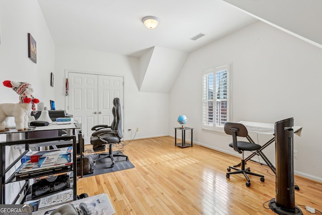 office area with hardwood / wood-style flooring