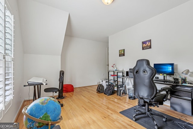 home office featuring wood-type flooring