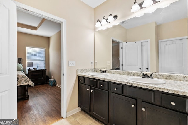 bathroom with vanity and wood-type flooring