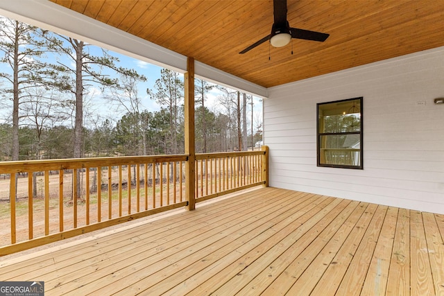 wooden deck with ceiling fan