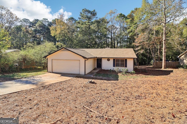 single story home with a garage