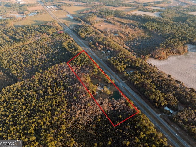 birds eye view of property featuring a rural view