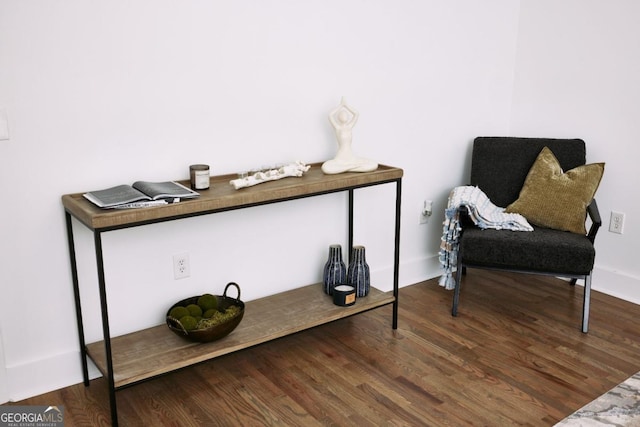 living area with dark hardwood / wood-style floors