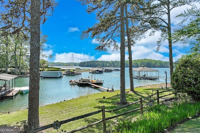6780 Lawson Cir, Gainesville, GA 30506 - view of dock featuring fence, a water view, and a view of trees