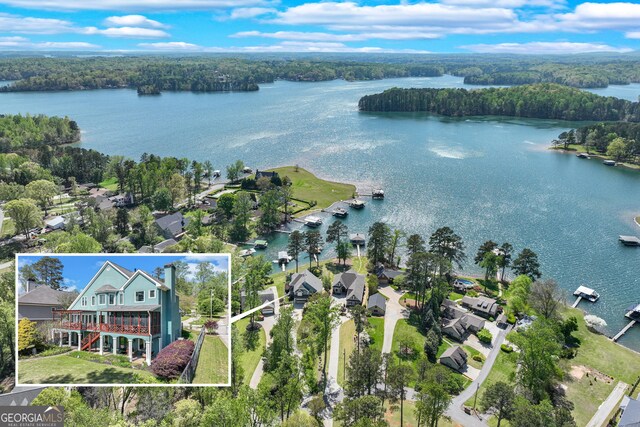 6780 Lawson Cir, Gainesville, GA 30506 - bird's eye view featuring a forest view and a water view