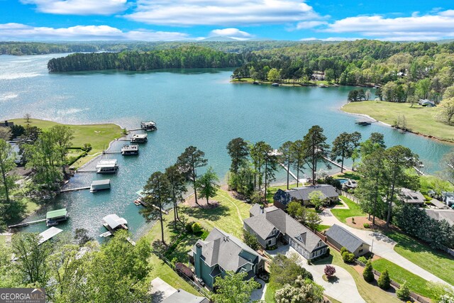 6780 Lawson Cir, Gainesville, GA 30506 - bird's eye view featuring a water view, a residential view, and a wooded view