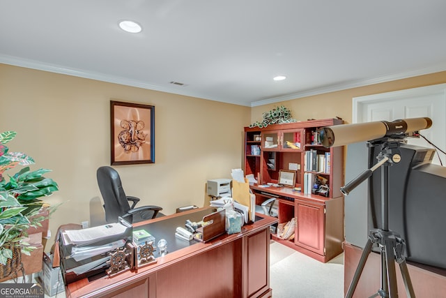 6780 Lawson Cir, Gainesville, GA 30506 - office space with recessed lighting, visible vents, crown molding, and light carpet