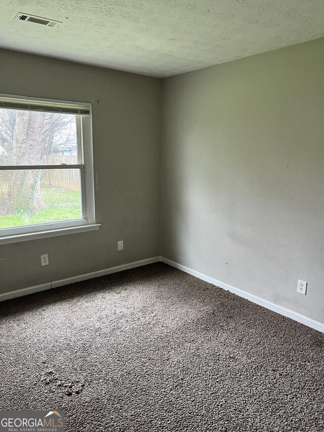 unfurnished room with carpet floors and a textured ceiling