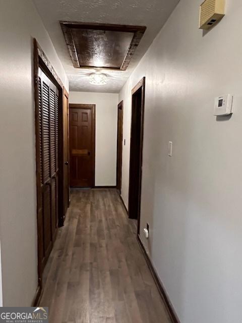 hallway featuring dark hardwood / wood-style flooring