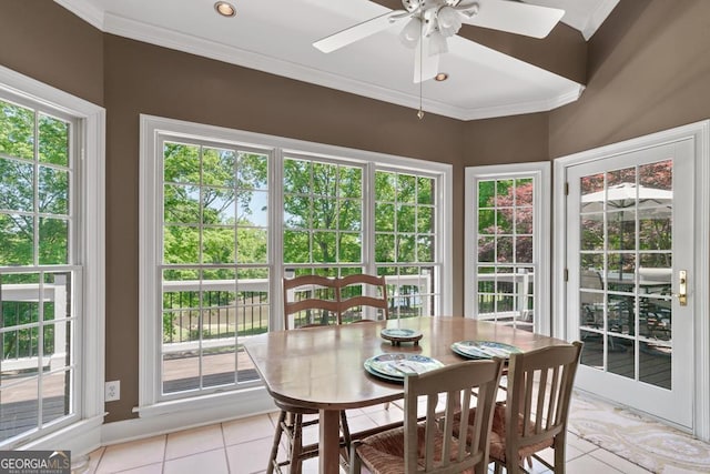 sunroom / solarium with ceiling fan and a wealth of natural light