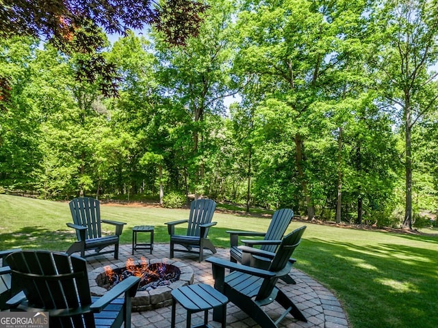 view of patio / terrace with a fire pit