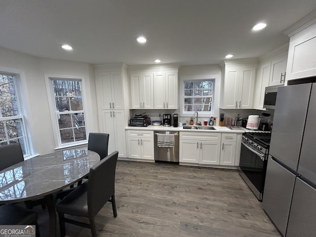 kitchen with white cabinetry, stainless steel appliances, and sink