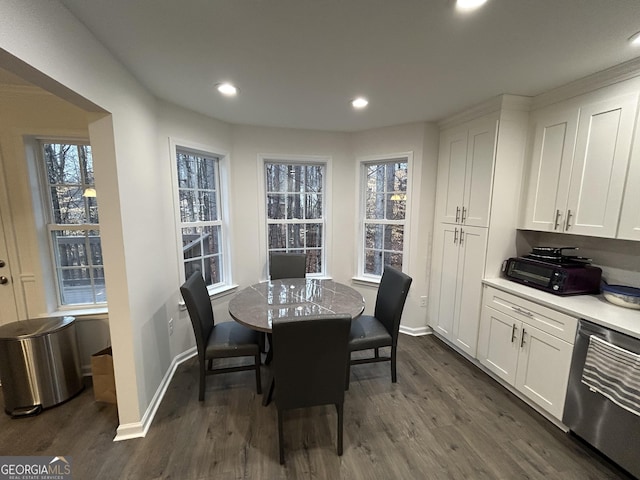 dining room featuring a wealth of natural light and dark hardwood / wood-style flooring