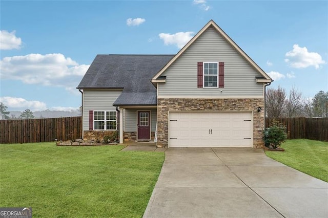 front facade featuring a garage and a front yard