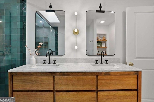 217 E Point Dr, Savannah, GA 31410 - bathroom featuring double vanity and tiled shower