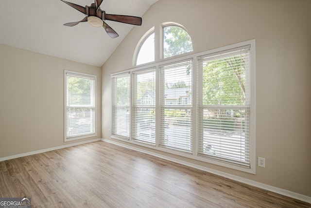 3205 Canyon Point Cir, Roswell, GA 30076 - unfurnished room featuring ceiling fan, high vaulted ceiling, and wood finished floors