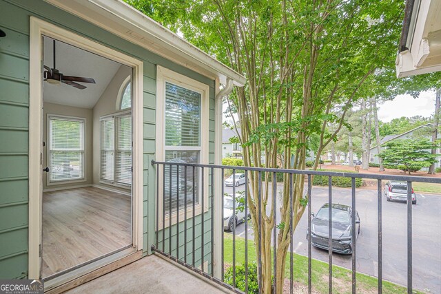 3205 Canyon Point Cir, Roswell, GA 30076 - office space with a ceiling fan, baseboards, high vaulted ceiling, and wood finished floors