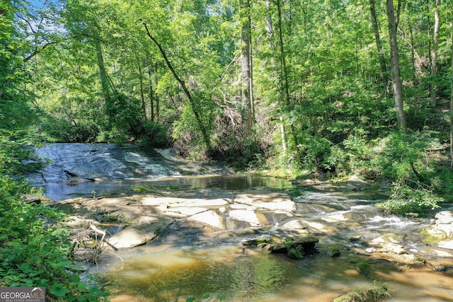 view of landscape with a wooded view