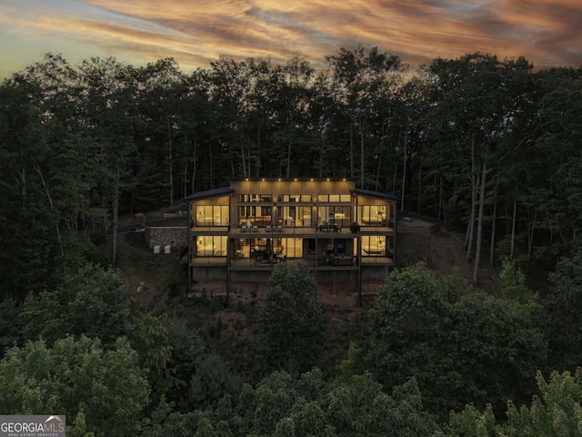 view of back house at dusk