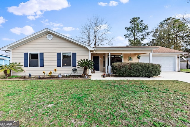 single story home featuring a garage and a front yard