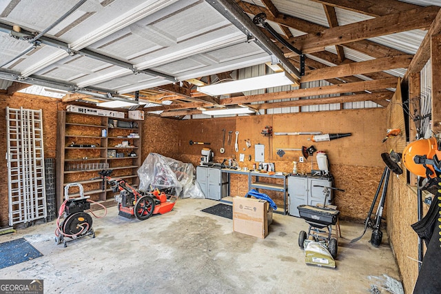 garage featuring a workshop area