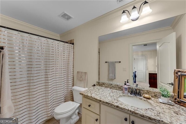 5861 Yoshino Cherry Ln, Braselton, GA 30517 - bathroom with crown molding, vanity, toilet, and a shower with curtain
