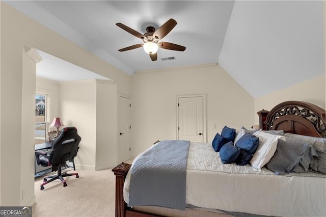 5861 Yoshino Cherry Ln, Braselton, GA 30517 - carpeted bedroom with vaulted ceiling and ceiling fan