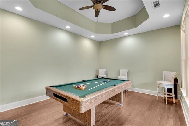 5861 Yoshino Cherry Ln, Braselton, GA 30517 - rec room featuring billiards, light hardwood / wood-style floors, and ceiling fan