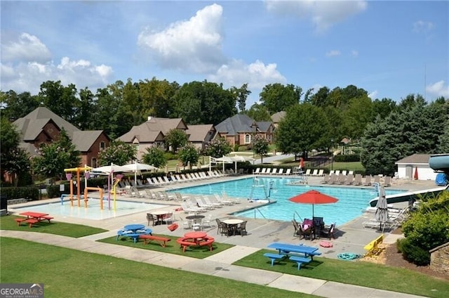 5861 Yoshino Cherry Ln, Braselton, GA 30517 - view of pool with a patio area and a lawn