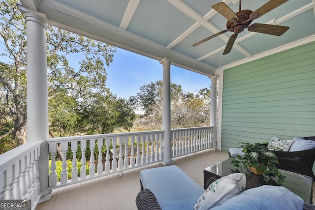 balcony with ceiling fan