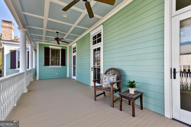 view of patio / terrace with a porch and ceiling fan